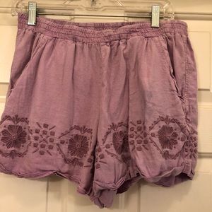 Anthropologie Linen blend embroidered shorts